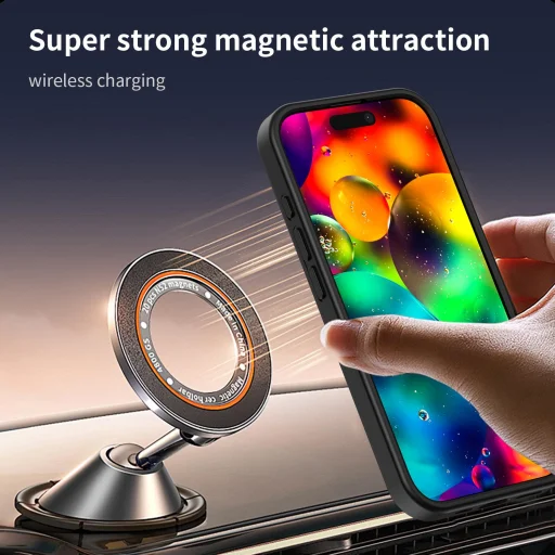 iPhone 17 Fanying Series áttetsző fekete MagSafe hibrid (TPU + PC) matt tok Alphajack - 8