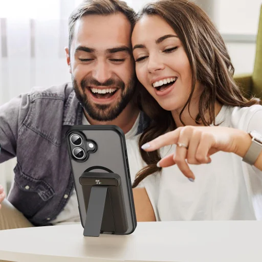 iPhone 17 Fanying Series áttetsző fekete MagSafe hibrid (TPU + PC) matt tok Alphajack - 9