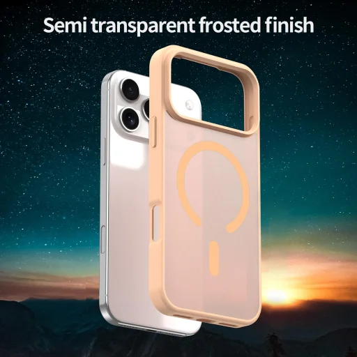 iPhone 17 Pro Fanying Series áttetsző rózsaszín MagSafe hibrid (TPU + PC) matt tok Alphajack - 7