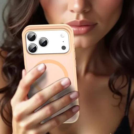 iPhone 17 Pro Fanying Series áttetsző rózsaszín MagSafe hibrid (TPU + PC) matt tok Alphajack - 4