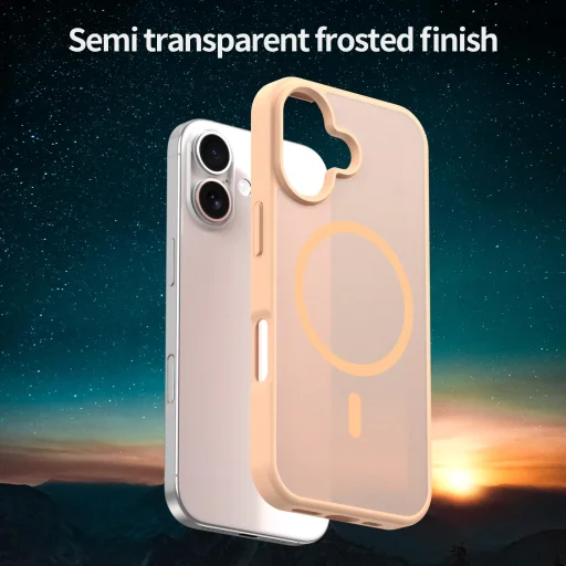 iPhone 17 Series áttetsző rózsaszín MagSafe hibrid (TPU + PC) matt tok Alphajack - 8