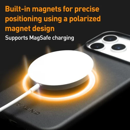 iPhone 17 Pro fekete bőrtok MagSafe kompatibilitással Alphajack QTech Series kameralencse védővel - 3