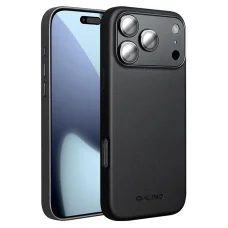 iPhone 17 Pro fekete bőrtok MagSafe kompatibilitással Alphajack QTech Series kameralencse védővel