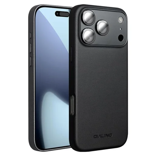 iPhone 17 Pro fekete bőrtok MagSafe kompatibilitással Alphajack QTech Series kameralencse védővel - 1