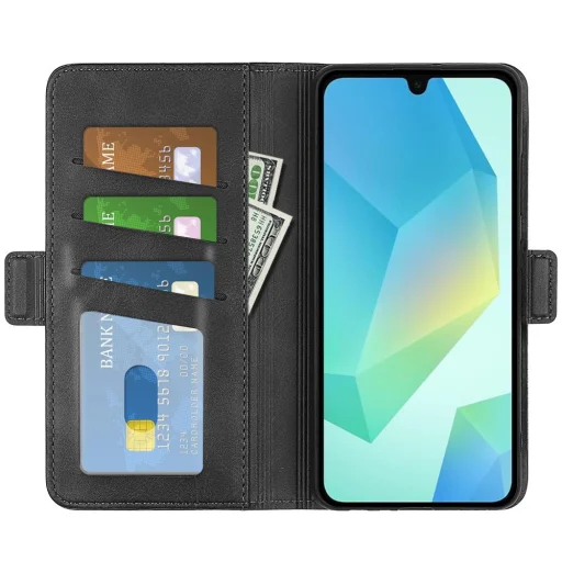 Samsung Galaxy A07 fekete, kétoldali mágneses záras fliptok Alphajack - 6