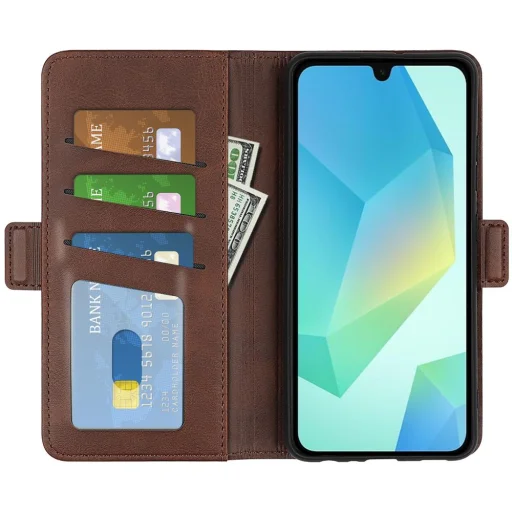 Samsung Galaxy A07 barna, kétoldali mágneses záras fliptok Alphajack - 5