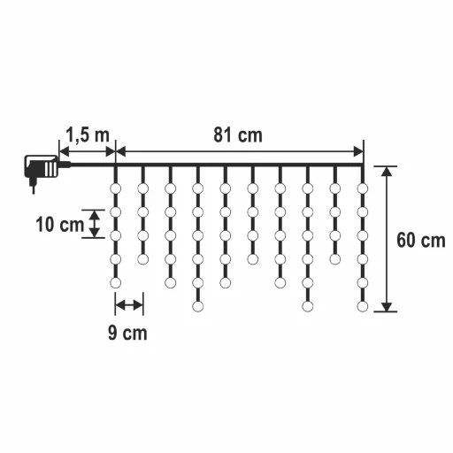 HOME KAF50DLEDWH DOT LED-es fényfüggöny, 50db hidegfehér DOT LED, 81cm, állófényű, adapteres tápellátás, beltéri kivitel - 3