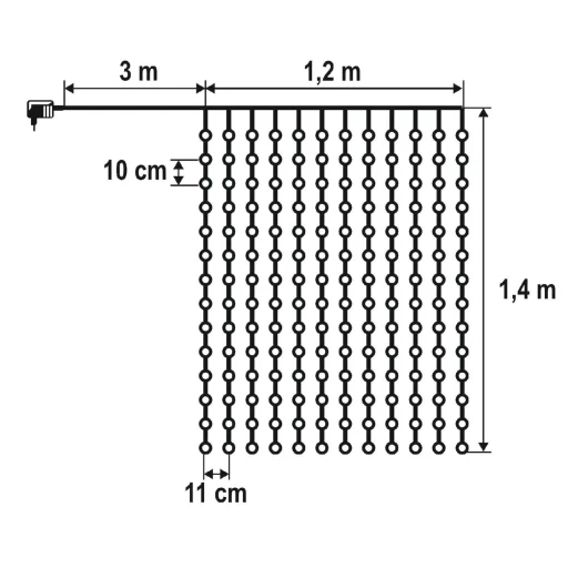 HOME KIN168DWW DOT LED-es fényfüggöny, 168 db melegfehér DOT LED, állófényű, átlátszó vezeték, 12x14 LED, beltéri adapteres kivitel - 3