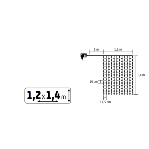 HOME KIN168DWW DOT LED-es fényfüggöny, 168 db melegfehér DOT LED, állófényű, átlátszó vezeték, 12x14 LED, beltéri adapteres kivitel - 6