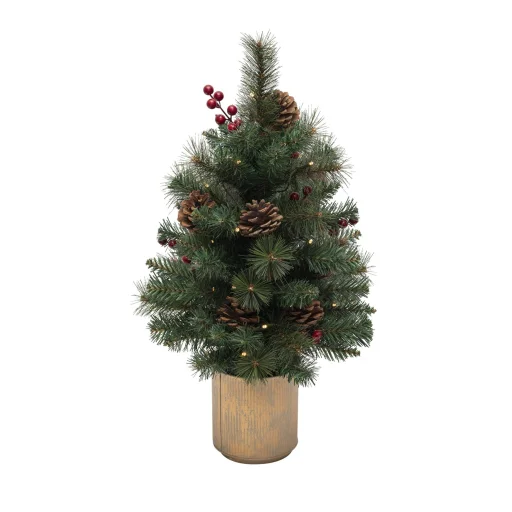 Home KMF60BLED elemes műfenyő tobozokkal, LED-ekkel, 60cm magas, 30db melegfehér LED, 8 program, 2D tűlevelek, elemes tápellátás, beltéri kivitel - 1