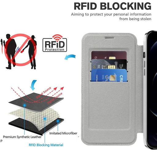 Techsuit - SmartMag Könyv Tok - iPhone 12 Pro Max - Szürke tok - 4