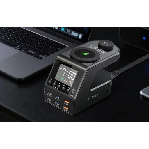 Blitzwolf BW-FW10 ébresztőóra töltővel 2xUSB-A, 4xUSB-C, 240W - 6