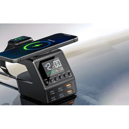 Blitzwolf BW-FW10 ébresztőóra töltővel 2xUSB-A, 4xUSB-C, 240W - 8