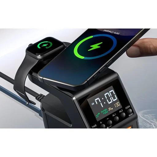 Blitzwolf BW-FW10 ébresztőóra töltővel 2xUSB-A, 4xUSB-C, 240W - 9