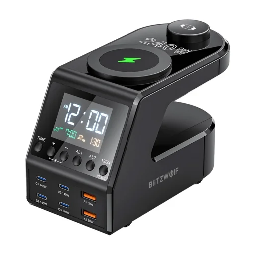 Blitzwolf BW-FW10 ébresztőóra töltővel 2xUSB-A, 4xUSB-C, 240W - 1