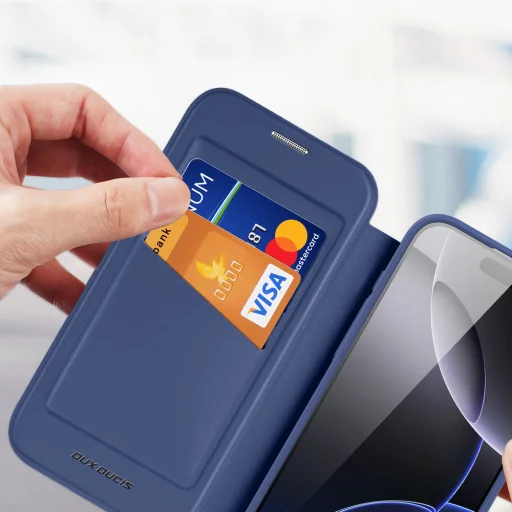 Dux Ducis Skin X Pro iPhone 17 Pro tok pénztárcával, MagSafe kompatibilis - Kék tok - 5