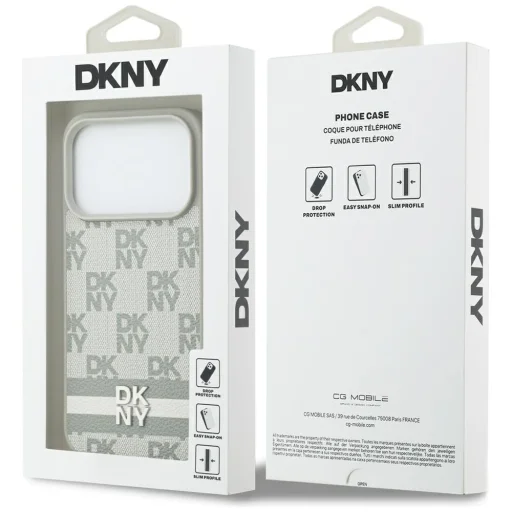  iPhone 17 Pro Bézs DKNY kockás mintás tok nyomtatott csíkokkal - 8