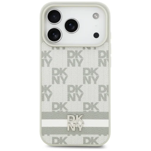  iPhone 17 Pro Bézs DKNY kockás mintás tok nyomtatott csíkokkal - 3