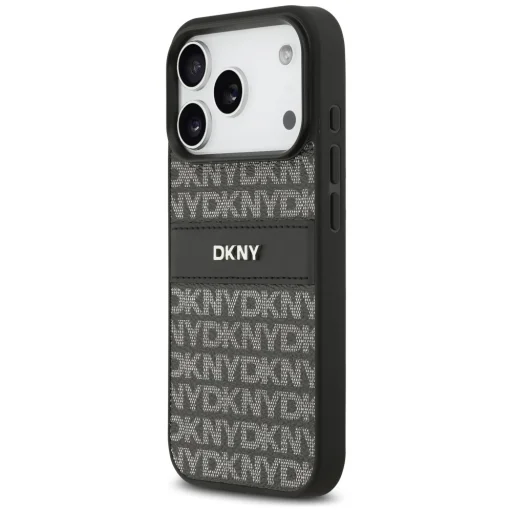  iPhone 17 Pro Fekete DKNY ismétlődő textúramintás tok árnyalatos csíkkal tok - 2