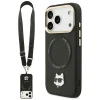  iPhone 17 Pro Karl Lagerfeld Choupette Metal Logo Big Strap MagSafe fekete tok