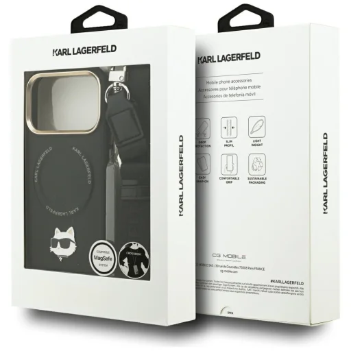  iPhone 17 Pro Max Fekete Karl Lagerfeld Big Strap Choupette Metal Logo MagSafe tok - 10
