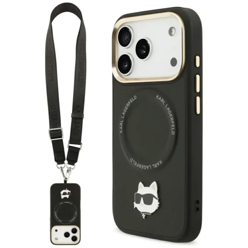  iPhone 17 Pro Max Fekete Karl Lagerfeld Big Strap Choupette Metal Logo MagSafe tok - 1