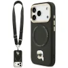  iPhone 17 Pro fekete Karl Lagerfeld Big Strap Karl Metal Logo MagSafe tok