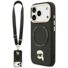  iPhone 17 Pro Max Fekete Karl Lagerfeld Nagy Pánt Karl Fém Logó MagSafe tok