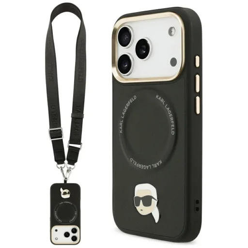  iPhone 17 Pro fekete Karl Lagerfeld Big Strap Karl Metal Logo MagSafe tok - 1
