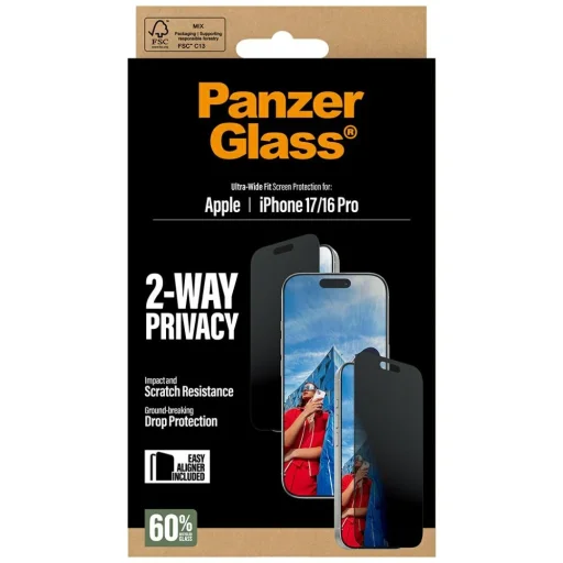  iPhone 17 / 16 Pro PanzerGlass Ultra-Wide Fit EasyAligner Privacy üvegfólia - 6