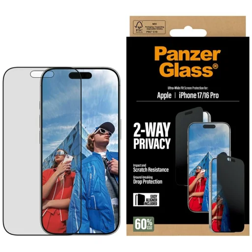  iPhone 17 / 16 Pro PanzerGlass Ultra-Wide Fit EasyAligner Privacy üvegfólia - 1