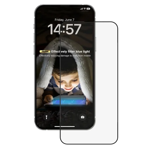 iPhone 16 Pro Fekete ANANK - 2.5D 3X Megerősített Kékfény Szűrő üvegfólia - 1