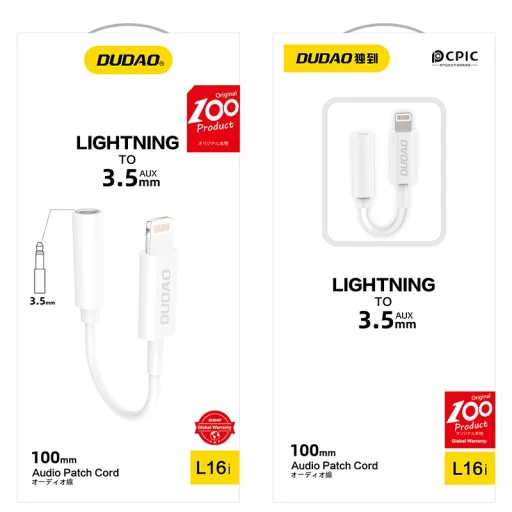 Dudao audio adapter fejhallgató adapter Lightning-ről 3,5 mm-es mini jack-re fehér (L16i fehér) - 5