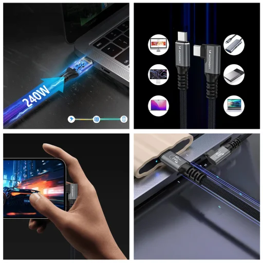 Wozinsky WPS2-UY41S USB-C Thunderbolt 4 240W döntött nyak kábel 2m - Fekete - 9