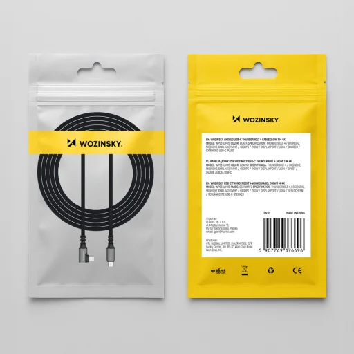 Wozinsky WPS2-UY41S USB-C Thunderbolt 4 240W döntött nyak kábel 2m - Fekete - 10