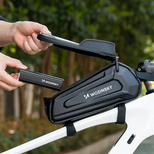 Wozinsky kerékpáros táska a vázra, páncélozott, telefontartóval, 1.7 l - fekete - 4