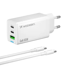 Wozinsky GaN 65W Töltő 2xUSB-C USB Porttal és 65W CC Kábellel - Fehér