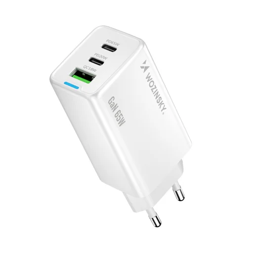 Wozinsky GaN 65W Töltő 2xUSB-C USB Porttal és 65W CC Kábellel - Fehér - 2