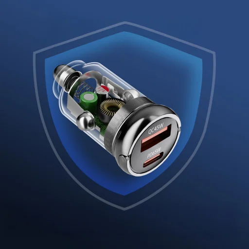 Wozinsky 65W autós töltő USB-C PD 65W / USB-A 45W QC 3.0 - Fekete - 7