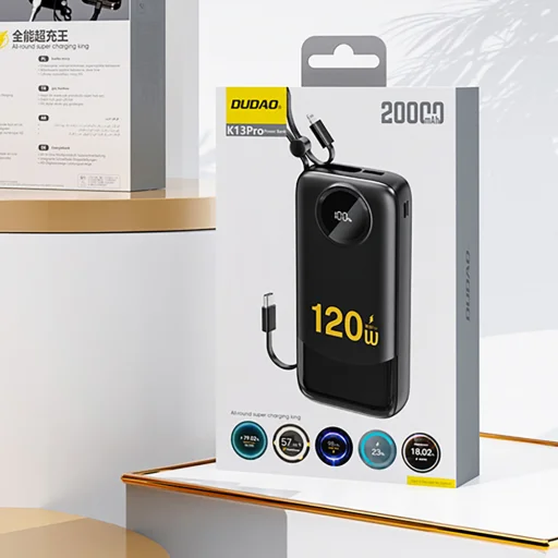 Dudao K13 10000mAh Powerbank Beépített Kábelekkel - Fekete - 2