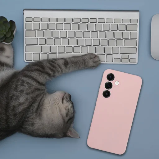 Szilikon tok 2mm Samsung S25 Edge-hez MagSafe kompatibilitással homok rózsaszín - 3