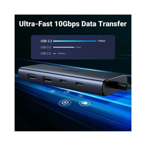 UGREEN CM498 (45379) USB-C Hub, 2 x USB-A 3.2 - 3 x USB-C - 2 x HDMI, Szürke - 6