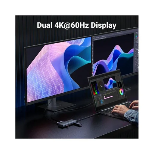 UGREEN CM498 (45379) USB-C Hub, 2 x USB-A 3.2 - 3 x USB-C - 2 x HDMI, Szürke - 3