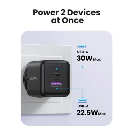 Fali töltő UGREEN X516, 30W, 3A, 1 x USB-A - 1 x USB-C, Fehér - 3