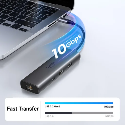 USB-C Hub UGREEN CM512 (45000), 2 x USB-A 3.2 - 2 x USB-C - 1 x HDMI - 1 x RJ45 - 1 x SD - 1 x microSD, Szürke - 5