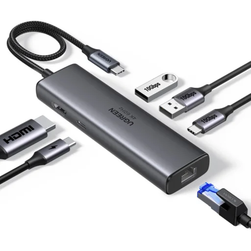 USB-C Hub UGREEN CM512 (45000), 2 x USB-A 3.2 - 2 x USB-C - 1 x HDMI - 1 x RJ45 - 1 x SD - 1 x microSD, Szürke - 1