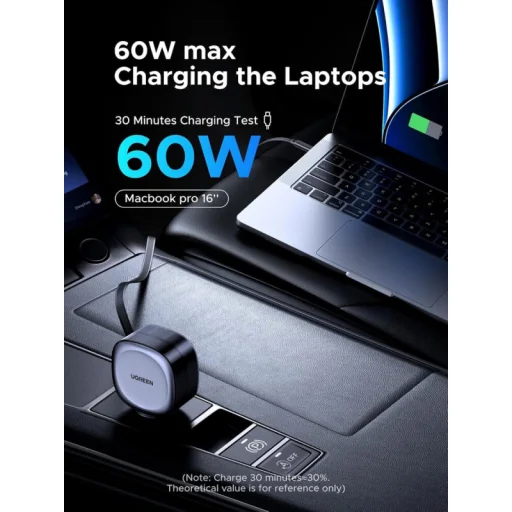 UGREEN EC601 autós töltő, 75W, 3.25A, 1 x USB-A - 1 x USB-C, USB-C kábel, Szürke - 6