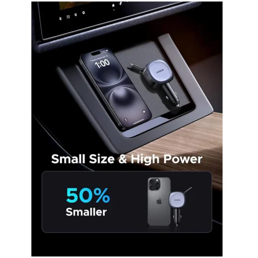UGREEN EC601 autós töltő, 75W, 3.25A, 1 x USB-A - 1 x USB-C, USB-C kábel, Szürke - 3