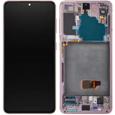 LCD kijelző modul Samsung Galaxy S21 5G G991 készülékhez, kamera nélkül, rózsaszín
