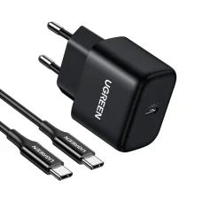 Ugreen CD250, 25W, 3A, 1 x USB-C hálózati töltő adapter USB-C kábellel, fekete